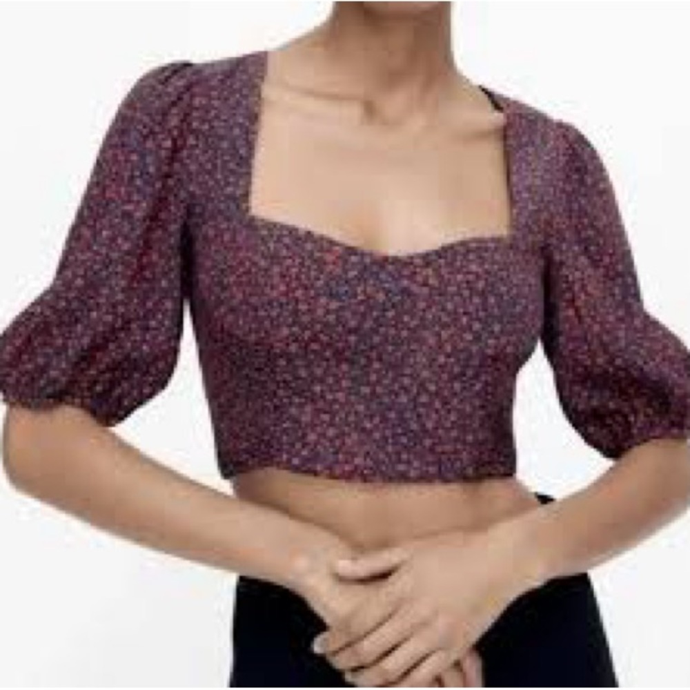 NWOT Zara Floral Puff Sleeve Crop Top Size Small